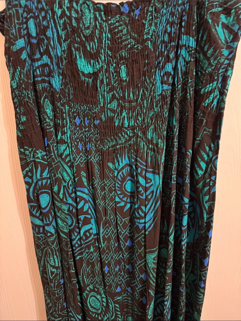 Karin Stevens Summer Maxi Dress Ruffled Straps Aztec Print Flowy Womens 14 Light